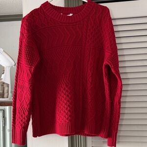 Time and Tru Red Cable Knit Crewneck Sweater